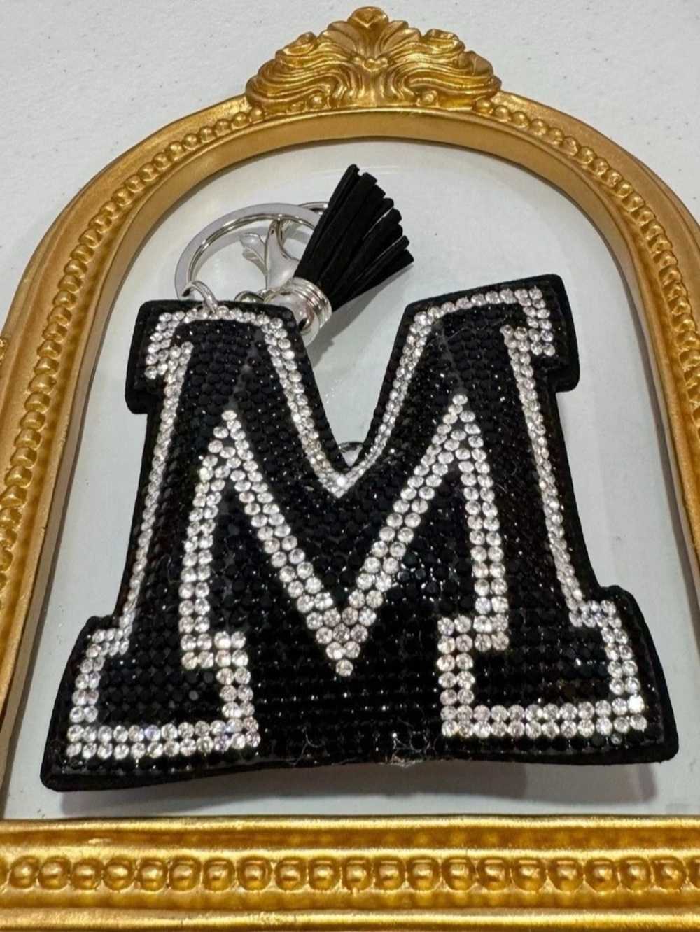 New Rhinestone Black/Silver M Letter Keychain